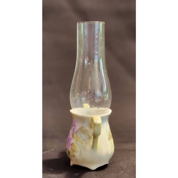 VINTAGE Floral design VOTIVE CANDLE HOLDER WITH GLASS CHIMNEY - Picture 3 of 8